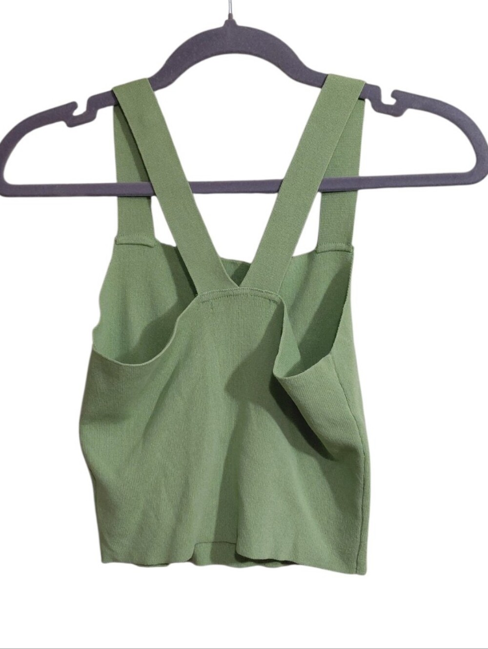 Olive Ribbed Cross-Back Crop Top - Picture 2 of 4